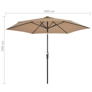   Parasol ogrodowy z LED i stalowym słupkiem, 300 cm, kolor taupe