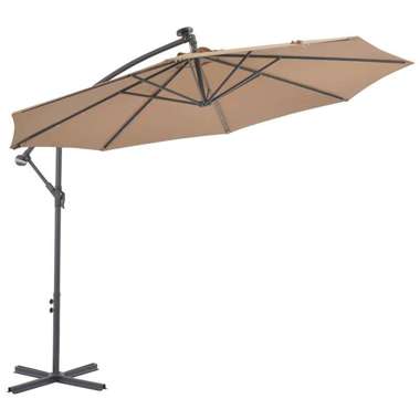   Parasol wiszący z LED i stalowym słupkiem, 300 cm, taupe