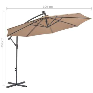   Parasol wiszący z LED i stalowym słupkiem, 300 cm, taupe