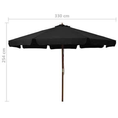   Parasol ogrodowy na drewnianym słupku, 330 cm, czarny