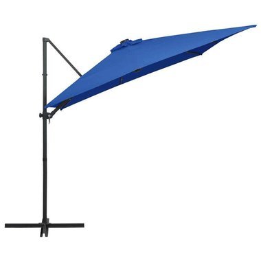   Parasol wiszący z LED i stalowym słupkiem, 250x250 cm, lazurowy