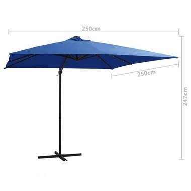   Parasol wiszący z LED i stalowym słupkiem, 250x250 cm, lazurowy