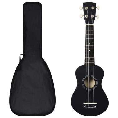   Ukulele sopranowe z pokrowcem, dla dzieci, czarne, 21"