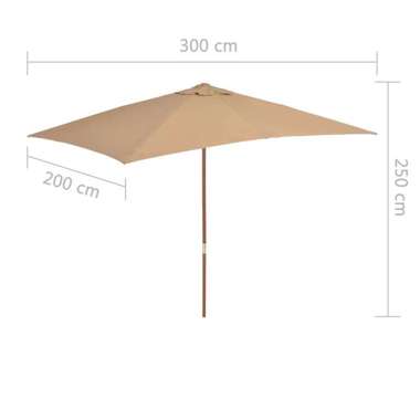   Parasol ogrodowy na drewnianym słupku, 200x300 cm, taupe