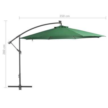   Parasol wiszący z LED i metalową rurą, 350 cm, zielony