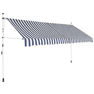   Markiza zwijana ręcznie, 350 cm, niebiesko-białe pasy