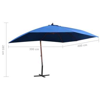   Wiszący parasol na drewnianym słupku, 400x300 cm, niebieski