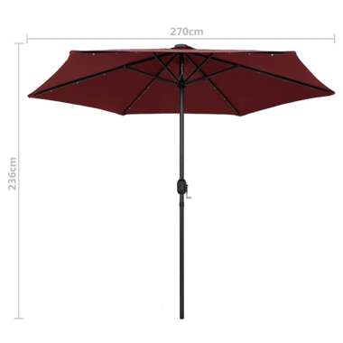   Parasol ogrodowy z LED i aluminiowym słupkiem, 270 cm, bordo