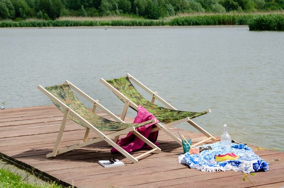 Leżak plażowy/ogrodowy drewniany NIEBIESKI