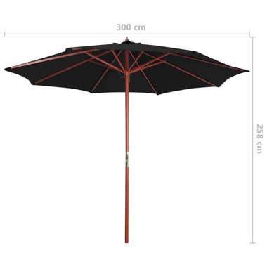   Parasol ogrodowy na drewnianym słupku, 300x258 cm, czarny