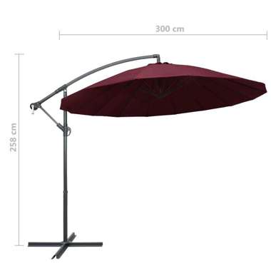   Wiszący parasol ogrodowy, burgund, 3 m, słupek aluminiowy