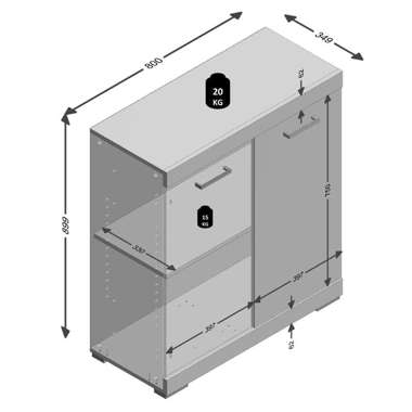 FMD Szafka z 2 drzwiczek, 80 x 34,9 x 89,9 cm, biały i betonowy