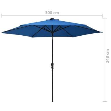   Parasol ogrodowy z LED i stalowym słupkiem, 300 cm, lazurowy