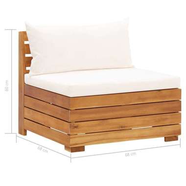   Moduł sofy środkowej, 1 szt, z poduszkami, lite drewno akacjowe