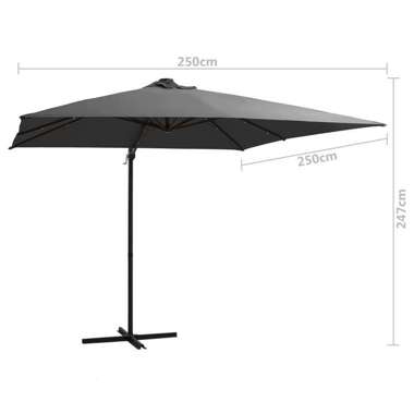   Parasol wiszący z LED i stalowym słupkiem, 250x250 cm, antracyt