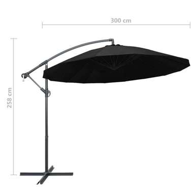   Parasol ogrodowy, wiszący, czarny, 3 m, słupek aluminiowy