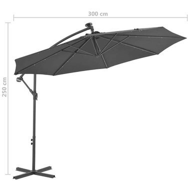   Parasol wiszący z LED i stalowym słupkiem, 300 cm, antracytowy