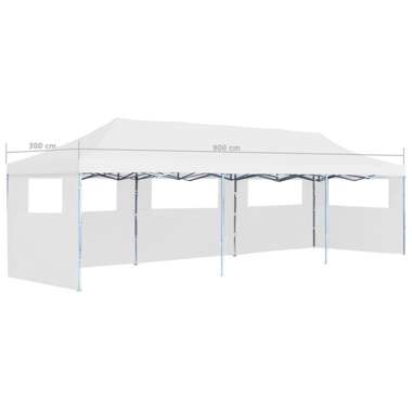   Składany namiot imprezowy z 5 ścianami bocznymi, 3 x 9 m, biały