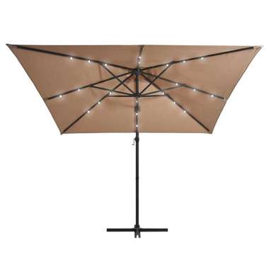   Parasol wiszący z LED i stalowym słupkiem, 250x250 cm, taupe