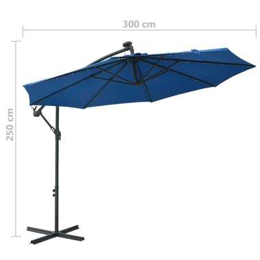   Parasol wiszący z LED i stalowym słupkiem, 300 cm, lazurowy