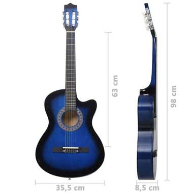   Gitara akustyczna z wycięciem, 6 strun, niebieska, 38"