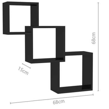   Półki ścienne kostki, wysoki połysk, czarne, 84,5x15x27 cm