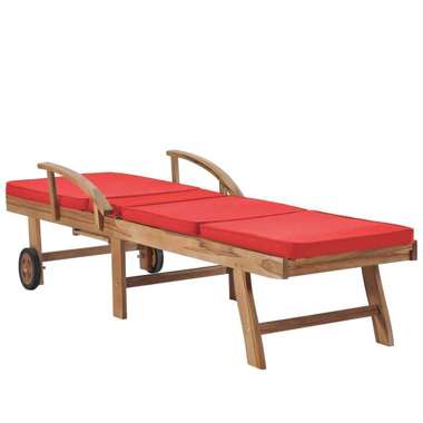   Leżak z poduszką, lite drewno tekowe, czerwony