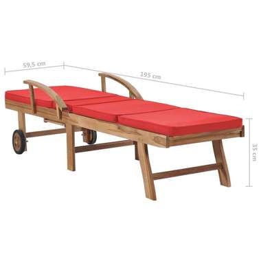   Leżak z poduszką, lite drewno tekowe, czerwony