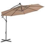   Parasol wiszący z LED i stalowym słupkiem, 300 cm, taupe