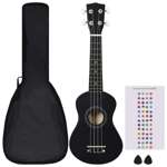   Ukulele sopranowe z pokrowcem, dla dzieci, czarne, 21"