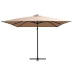   Parasol wiszący z LED i stalowym słupkiem, 250x250 cm, taupe