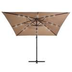   Parasol wiszący z LED i stalowym słupkiem, 250x250 cm, taupe