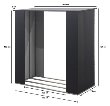 Wiata na drewno kominkowe drewutnia antracyt 167x150x75 do montażu