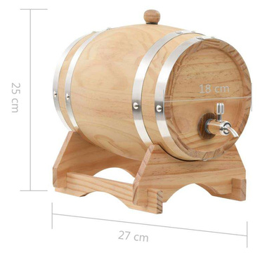   Beczka na wino z kranikiem, lite drewno sosnowe, 6 L