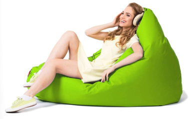 PUFA BAG w kolorze limonkowym z niebieskim zamkiem szer. 100cm X wys. 110cm X gł.110cm
