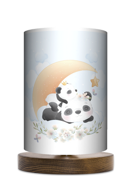 Lampa stołowa - drewniana mała - Cute Panda (niebieska)