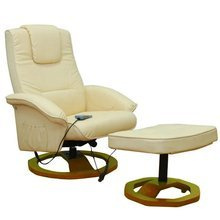 Fotel masujący z podnóżkiem, kremowy, sztuczna skóra