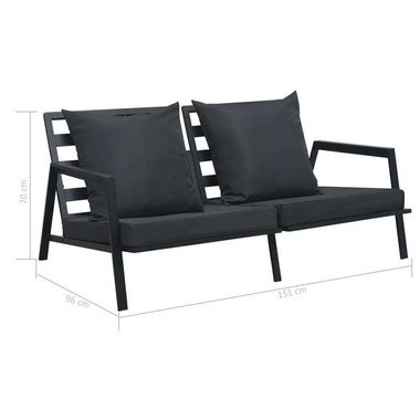   Sofa ogrodowa z poduszkami, 2-osobowa, ciemnoszara, aluminium