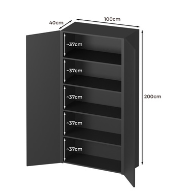 Szafa metalowa biurowa RAL 7016 100×200×40 cm, 5 półek