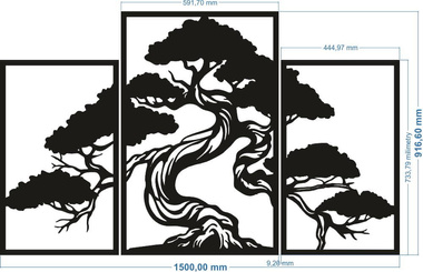 Drzewo "Tryptyk"  Bonsai II– ekologiczny obraz z mchem