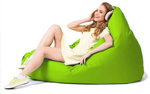 PUFA BAG w kolorze limonkowym z niebieskim zamkiem szer. 100cm X wys. 110cm X gł.110cm
