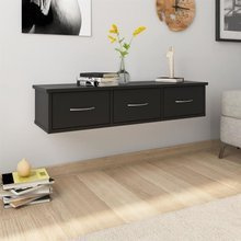 Półka ścienna z szufladami, czarna 90x26x18,5 cm, płyta wiórowa