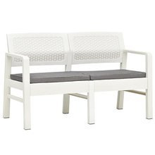 2-os. ławka ogrodowa z poduszkami, 120 cm, plastik, biała