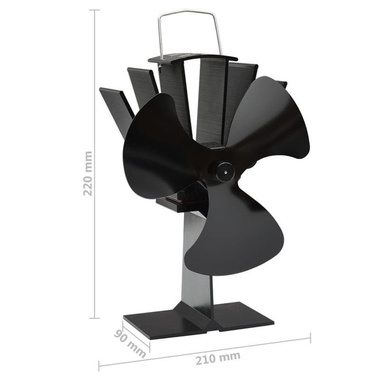   Zasilany ciepłem wentylator kominkowy, 3 łopatki, czarny