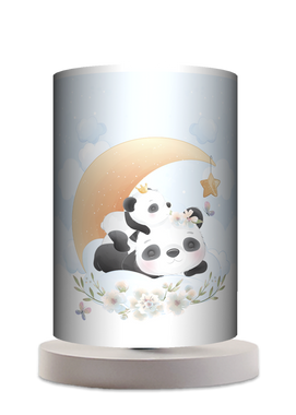 Lampa stołowa - drewniana mała - Cute Panda (niebieska)
