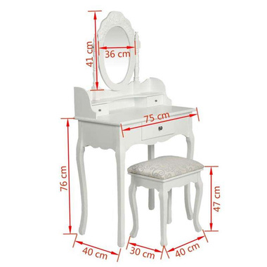   Toaletka z lustrem i stołkiem, biała