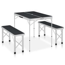   Składany stolik turystyczny z 2 ławkami, aluminium, szary
