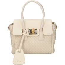 Torebka trzykomorowa do ręki z klapką i plecionką Nobo - kremowa