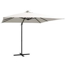   Parasol wiszący z LED i stalowym słupkiem, 250x250 cm, piaskowy