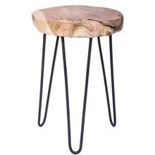 Drewniany stołek z metalowymi nogami